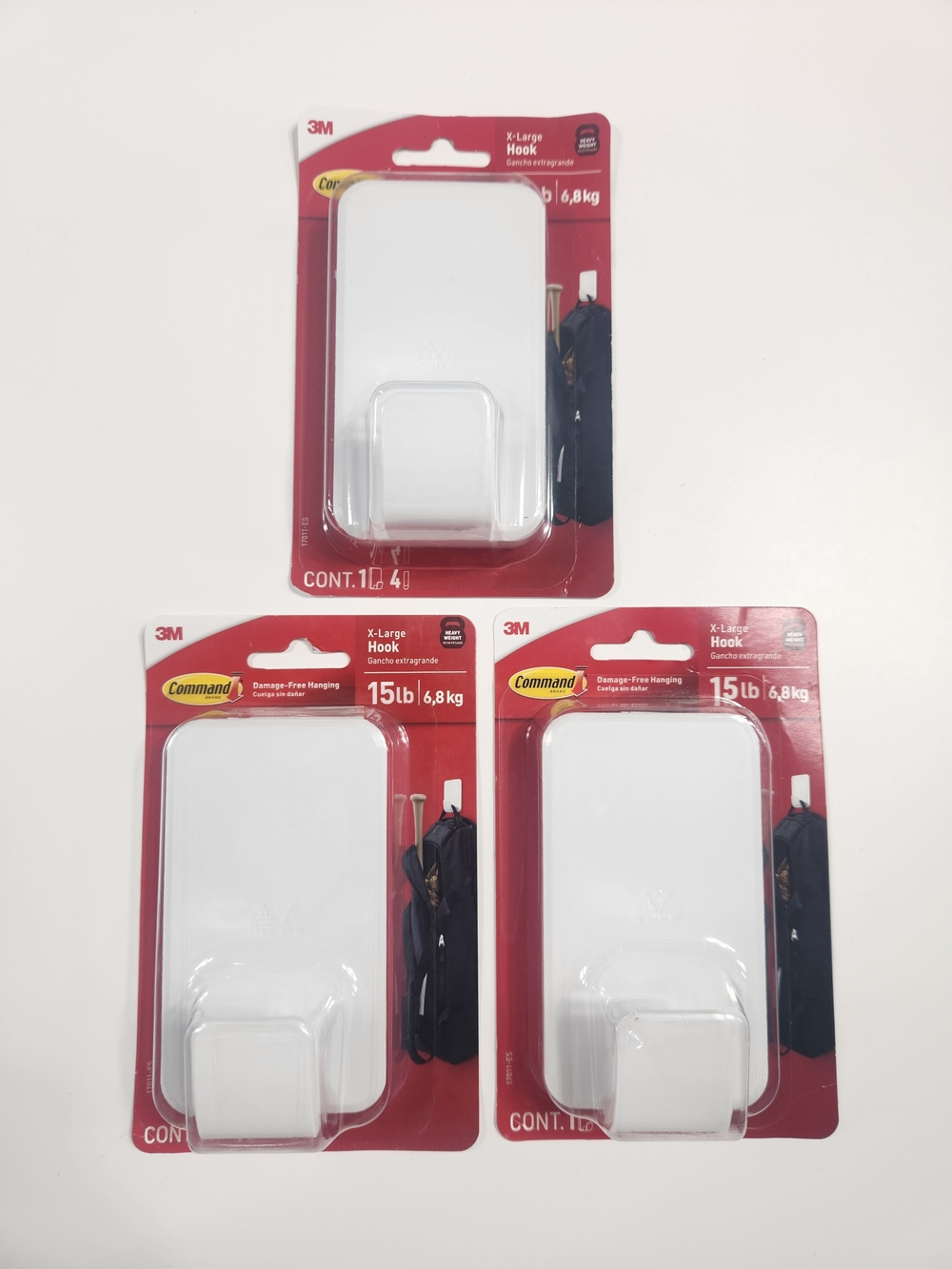 3X Command 15 lb XL Heavyweight Hook, White, 1 Wall Hook, Damage-Free Hanging